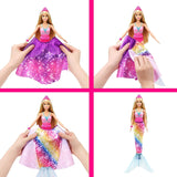 Barbie Dreamtopia 2-in-1 Princess to Mermaid Fashion Transformation Doll (Blonde, 11.5-in) with 3 Looks and Accessories, for 3 to 7 Year Olds