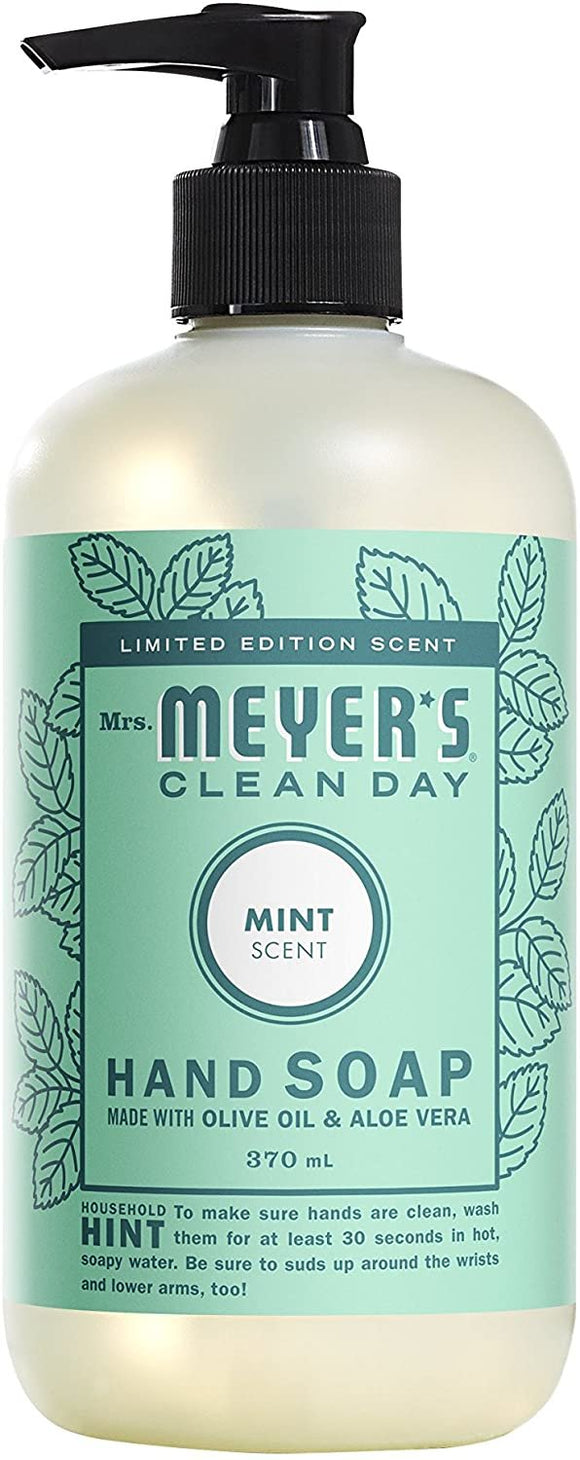 Mrs. Meyer's Clean Day Liquid Hand Soap, Cruelty Free and Biodegradable Hand Wash Made with Essential Oils, Mint Scent, 12.5 oz Bottle