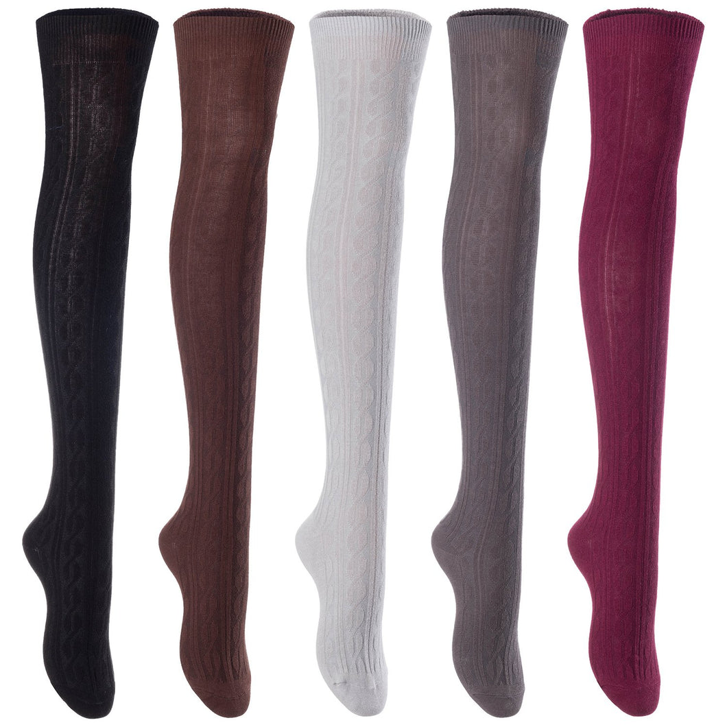 Lian LifeStyle Women's 5 Pairs Adorable Comfortable Soft Thigh High Over Knee High Cotton Socks Size 2.5-7 L1024(Assorted)