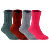 Children's Durable, Stretchable, Thick & Warm Wool Crew Socks. Perfect as Winter Snow Sock and All Seasons FS01, 4 Pair, Size 4Y-6Y, DarkGrey, Wine, Grey, Red