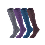 Lovely Annie Big Girl's & Women's 4 Pairs Knee High Wool Socks | Comfy, Cozy and Fancy Leg Warmer Stockings AFS05 Size 6-9(Grey,Purple,Blue,Brown)
