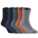 Children's Durable, Stretchable, Thick & Warm Wool Crew Socks. Perfect as Winter Snow Sock and All Seasons FS01, 5 Pair, Size 4Y-6Y, Black, Navy, DarkGrey, Coffee, Grey