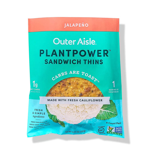 Outer Aisle Gourmet Cauliflower Sandwich Thins | Keto, Gluten Free, Low Carb & Paleo | Jalapeno 2-Packs