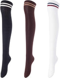 Lovely Annie Women's 3 Pairs Over Knee High Thigh High Cotton Socks Size 6-9 A1023