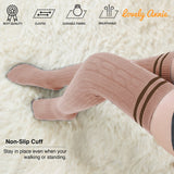 Lovely Annie Women's 5 Pairs Incredible Durable Super Soft Unique Over Knee High Thigh High Cotton Socks Size 6-9 A1023(Khaki)