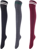 Lovely Annie Women's 3 Pairs Over Knee High Thigh High Cotton Socks Size 6-9 A1023