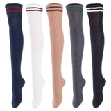 Lovely Annie Women's 5 Pairs Incredible Durable Super Soft Unique Over Knee High Thigh High Cotton Socks Size 6-9 A1023(Bcklk,DG,Khaki,White,Navy)