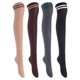 Big Girls' Women's 4 Pairs Over Knee High Thigh High Cotton Socks Leg Wamers Size L/XL