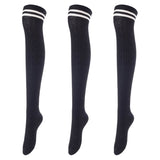 Lovely Annie Women's 3 Pairs Incredible Durable Super Soft Unique Over Knee High Thigh High Cotton Socks Size 6-9 A1023(Black)