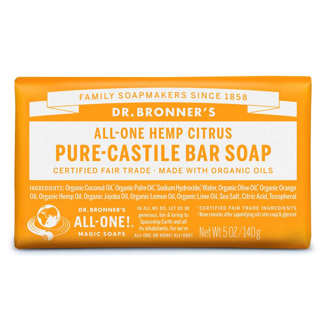 Pure-Castile Bar Soap (Citrus, 5 ounce) - Made with Organic Oils, For Face, Body and Hair, Gentle and Moisturizing, Biodegradable, Vegan, Cruelty-free, Non-GMO - Pack of 6