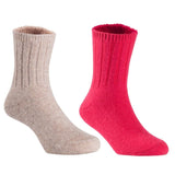 Children's Durable, Stretchable, Thick & Warm Wool Crew Socks. Perfect as Winter Snow Sock and All Seasons FS01, 2 Pair, Size 4Y-6Y, Biege, Red