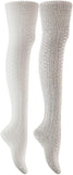 Lian LifeStyle Women's 2 Pairs Adorable Thigh High Cotton Socks LLS1025 Size 6-9