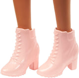 Barbie Fashionistas Doll #140 with Long Brunette Hair Wearing Mouse-Print Dress, Pink Booties & Sunglasses, Toy for Kids 3 to 8 Years Old