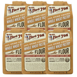 Whole Wheat Pastry Flour, Soft White Wheat, Best Baking Flour, Stone Ground, Contain Precious Oils, Fibers, Proteins,Ubnbleached, Unbromated, Non-Irradiated With No Additives, Pack of 6, 80 OZ Per Pack