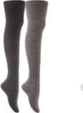 Lian LifeStyle Women's 2 Pairs Adorable Thigh High Cotton Socks LLS1025 Size 6-9
