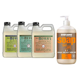 Liquid Hand Soap Refill, 1 Pack Lemon Verbena, 1 Pack Basil, 1 Pack Geranium, 33 OZ each include 1, 32 OZ Bottle of Bath & Shower Gel Soap, Citrus/Mint