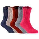 Children's Durable, Stretchable, Thick & Warm Wool Crew Socks. Perfect as Winter Snow Sock and All Seasons FS01, 5 Pair, Size 4Y-6Y, Navy, Biege, Wine, Grey, Red