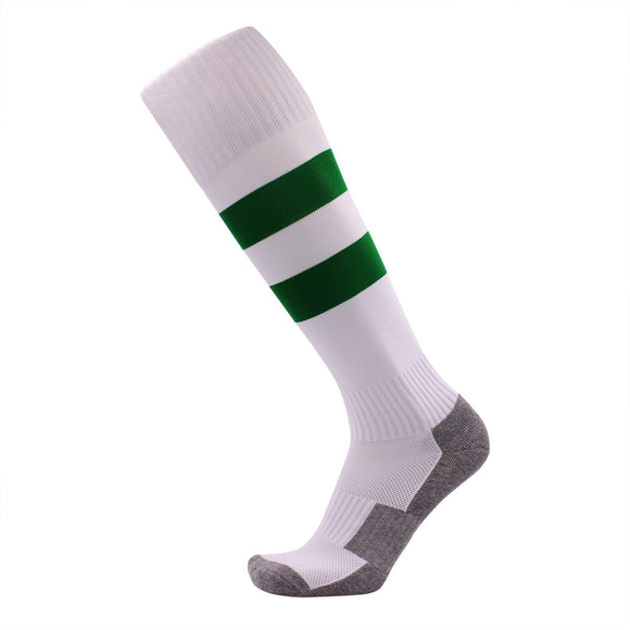 1 Pair Fantastic Men Knee High Sports Socks. Cozy, Comfortable, Durable and Health Supporting Size 6-9 MS1604001 (White w/ Green Strip)