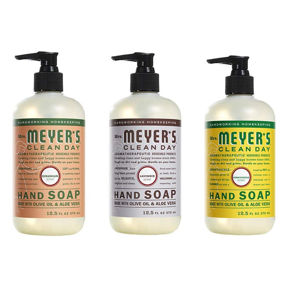 Mrs. Meyers Clean Day Liquid Hand Soap, 1 Pack Geranium, 1 Pack Lavender, 1 Pack Honey Suckle, 12.50 OZ each