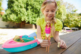 Barbie Boat with Puppy and Themed Accessories, Fits 3 Dolls, Floats in Water, Great Gift for 3 to 7 Year Olds (GRG29)