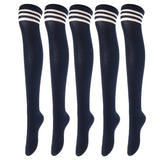 Lovely Annie Women's 5 Pairs Incredible Durable Super Soft Unique Over Knee High Thigh High Cotton Socks Size 6-9 A1022(Navy)