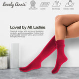 Lovely Annie Big Girl's & Women's 4 Pairs Knee High Wool Socks | Comfy, Cozy and Fancy Leg Warmer Stockings AFS05 Size L/XL(Red)