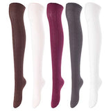 Lovely Annie Women's 5 Pairs Over Knee High Thigh High Cotton Socks A1024 Size 6-9