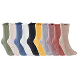 Lovely Annie 10 Pairs Latest Fashion Splendid Comfortable Big Girls Women's Cotton Crew Socks L1843 Size 5-11