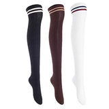Lian LifeStyle Women's 3 Pairs Over Knee Thigh High Cotton Socks Size 6-9 L1023