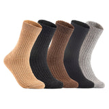 Lian LifeStyle Gorgeous Big Girls Women's 5 Pair Wool Crew Socks Size 6-9 FS03, Color (Beige,Black,Brown,DarkGrey,LightGrey)