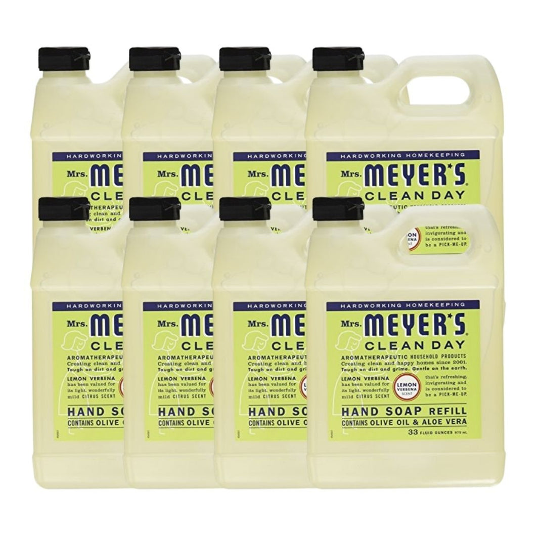 Aromatherapeutic Liquid Hand Soap Refill Gallon with Lemon Verbena | Contains Olive Oil & Aloe Vera - Biodegradable Formula and Citrus Scent | 33 Fluid Ounces, 975 ML, Pack of 8