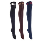 Lian LifeStyle Women's 3 Pairs Over Knee Thigh High Cotton Socks Size 6-9 L1023