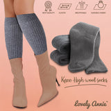Lovely Annie Big Girl's & Women's 4 Pairs Knee High Wool Socks | Comfy, Cozy and Fancy Leg Warmer Stockings AFS05 Size L/XL(Grey)