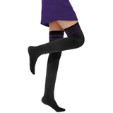 Lovely Annie Women's 1 Pair Incredible Thigh High Cotton Socks, Durable And Super Soft. Unique Over Knee High Ladies Socks Size 4.5-8.5(Purple Strip)