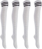 Lian LifeStyle Big Girls' Women's 4 Pairs Thigh High Cotton Socks L1022 Size 6-9