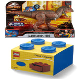 Control ‘N Conquer Large Dinosaur Figure with Authentic Detail + Desk Drawer 4 knobs Stackable Storage Box Blue, Pack of 2