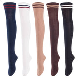 Lovely Annie Women's 5 Pairs Incredible Durable Super Soft Unique Over Knee High Thigh High Cotton Socks Size 6-9 A1023(Black,Coffe,Khaki,Wite,Navy)