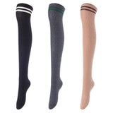 Lovely Annie Women's 3 Pairs Incredible Durable Super Soft Unique Over Knee High Thigh High Cotton Socks Size 6-9 A1023(Black,DarkGrey,Kakhi)