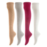 Women's 4 Pairs Awesome, Super Durable, Comfortable, Soft Thigh High Cotton Boot Socks M1024 Size 6-9(Beige,Light Grey,Wine,White)
