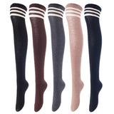 Lovely Annie Women's 5 Pairs Incredible Durable Super Soft Unique Over Knee High Thigh High Cotton Socks Size 6-9 A1022(Black,Coffee,DG,Khaki,Navy)