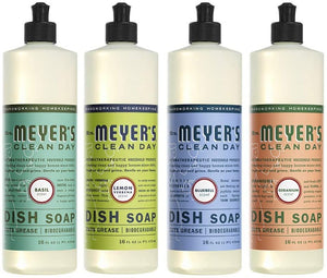 Mrs. Meyers Clean Day Liquid Dish Soap, 1 Pack Basil, 1 Pack Lemon Verbena, 1 Pack Bluebell, 1 Pack Geranium, 16 OZ each
