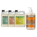 Liquid Hand Soap Refill, 1 Pack Basil, 1 Pack Geranium, 1 Pack Honey Suckle, 33 OZ each include 1, 32 OZ Bottle of Bath & Shower Gel Soap, Citrus/Mint