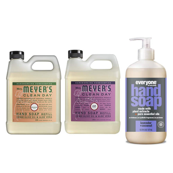 Liquid Hand Soap Refill, 1 Pack Geranium, 1 Pack Plumberry, 33 OZ each include 1, 12.75 OZ Bottle of Hand Soap Lavender + Coconut