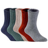 Children's Durable, Stretchable, Thick & Warm Wool Crew Socks. Perfect as Winter Snow Sock and All Seasons FS01, 5 Pair, Size 4Y-6Y, Navy, DarkGrey, Coffee, Wine, Grey