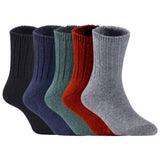 Children's Durable, Stretchable, Thick & Warm Wool Crew Socks. Perfect as Winter Snow Sock and All Seasons FS01, 5 Pair, Size 4Y-6Y, Black, Navy, DarkGrey, Wine, Grey
