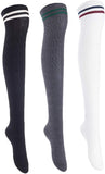 Lian LifeStyle Women's 3 Pairs Over Knee Thigh High Cotton Socks Size 6-9 L1023