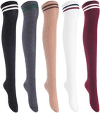 Lian LifeStyle Women's 5 Pairs Adorable Comfortable Soft Thigh High Over Knee High Cotton Socks Size 6-9 L1023(Assorted)