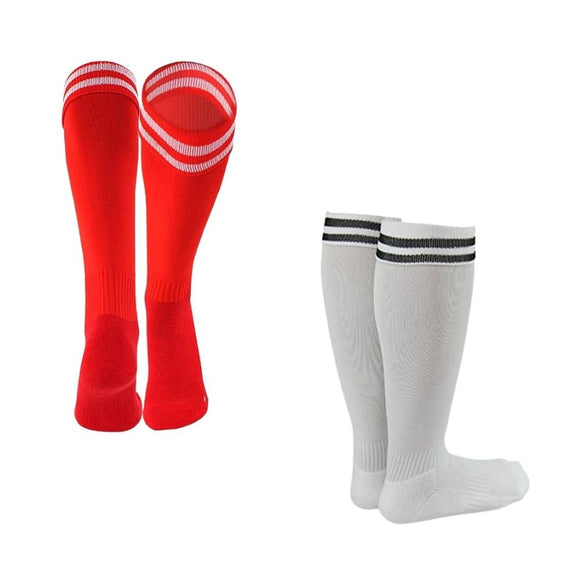 Lian LifeStyle Exceptional Boy's 2 Pairs Knee High Sports Socks for Soccer, Softball, Baseball, Soccer, and Many Other Sports XL002 Size XXS (RED,WHITE)