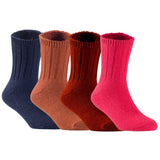 Children's Durable, Stretchable, Thick & Warm Wool Crew Socks. Perfect as Winter Snow Sock and All Seasons FS01, 4 Pair, Size 4Y-6Y, Navy, Coffee, Wine, Red