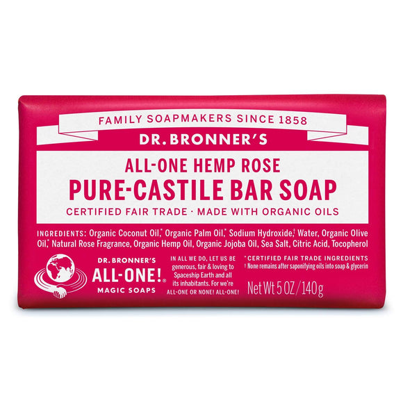 Pure-Castile Bar Soap (Rose, 5 ounce) - Made with Organic Oils, For Face, Body and Hair, Gentle and Moisturizing, Biodegradable, Vegan, Cruelty-free, Non-GMO - Pack of 2